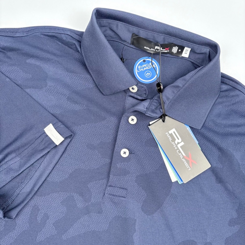RLX Ralph Lauren Polo Shirt Mens M Blue Camo Golf Activewear Performance New